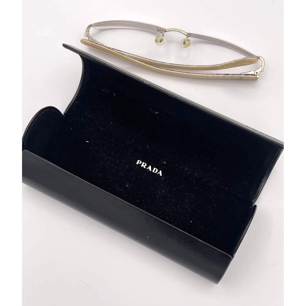 Prada Gold Half Rim Rectangular Glasses Floral Temples VPR52N 53 18 135 w/case - Picture 10 of 10